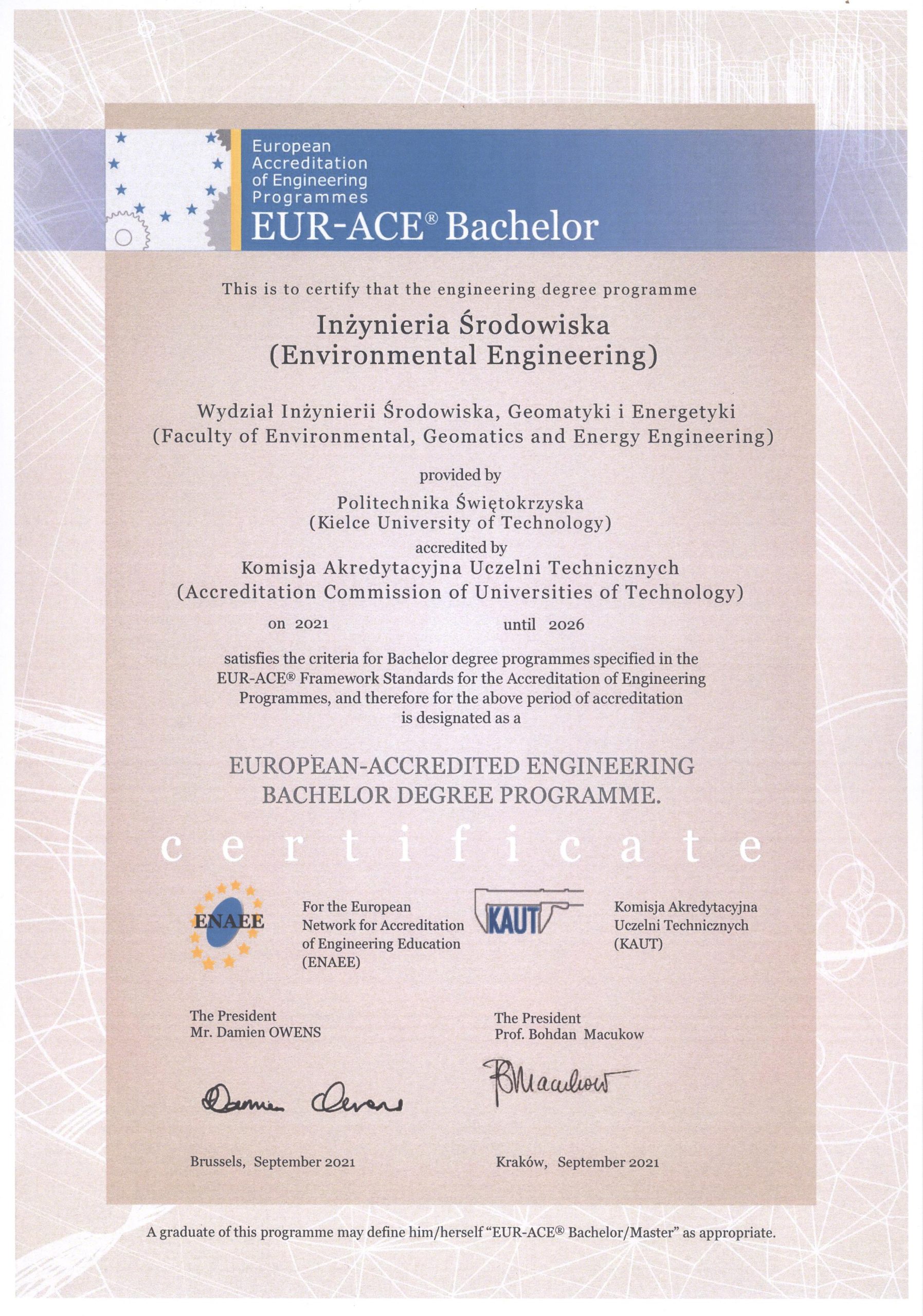 Akredytacja zagraniczna „EUR-ACE® Label”