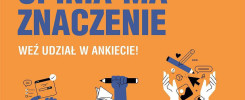 Twoja opinia ma znaczenie. Weź udział w ankiecie! Grafika przedstawia dłonie trzymające przybory do pisania i symbole nauki.