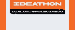 Plakat informuje o Ideathonie Dialogu Społecznego, który odbędzie się 19-20 listopada 2025 na Uniwersytecie Jana