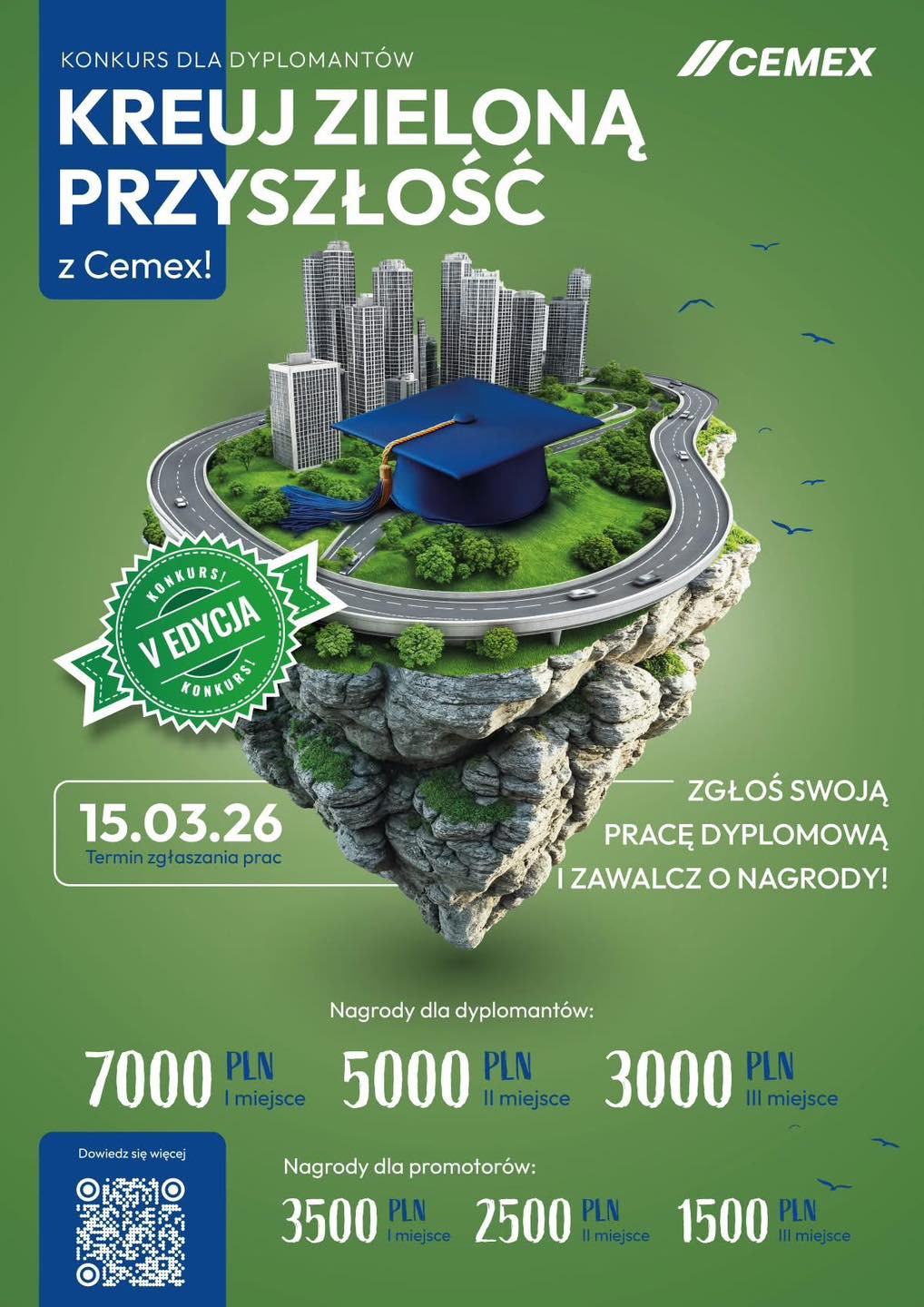 Konkurs "Kreuj zieloną przyszłość" z Cemex. Dyplom, miasta, droga, nagrody. Termin: 15.03.26.