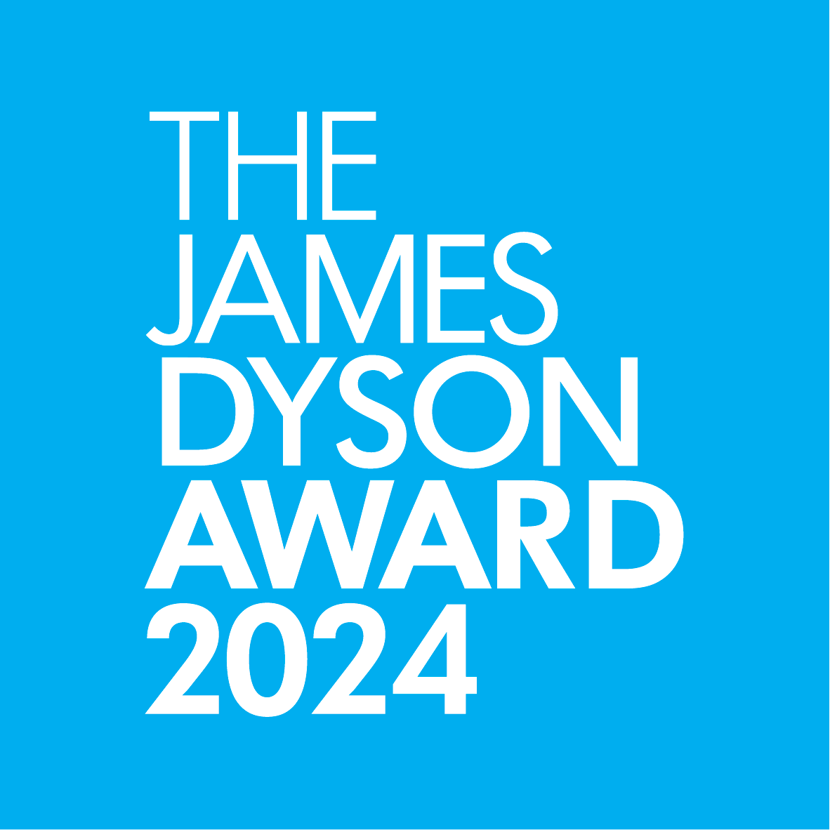Napis "THE JAMES DYSON AWARD 2024" na niebieskim tle. Kontekst: nazwa nagrody.