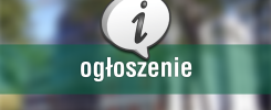 Dymek z literą "i" i napis "ogłoszenie" na zielonym tle. Kontekst: informacja, komunikat.